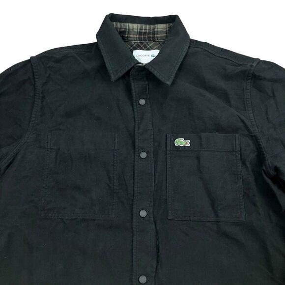 Lacoste Reversible Black Plaid Snap Button Shacket Preppy - Picture 3 of 16